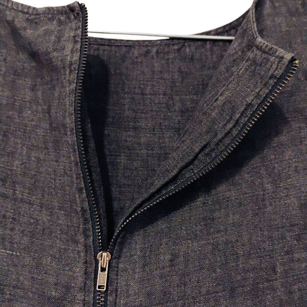 Eileen Fisher Dress 100% Linen Shift Lagenlook Pockets Boat Neck Charcoal Gray L - Picture 8 of 9